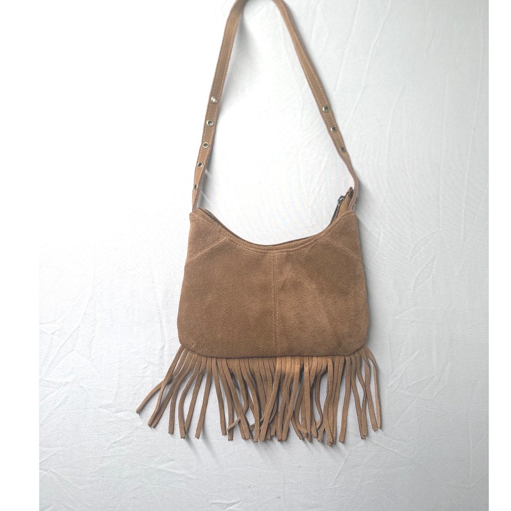 GIANNI Brown Suede Fringe Shoulder Bag Boho Western Cowgirl Adjustable Strap